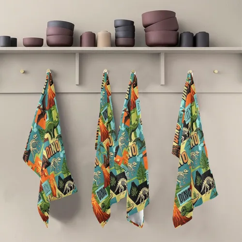 Vista 5 de Retro Dinosaur S Dish Towels Set, 28x18 Decorative Polyester Hand Towels