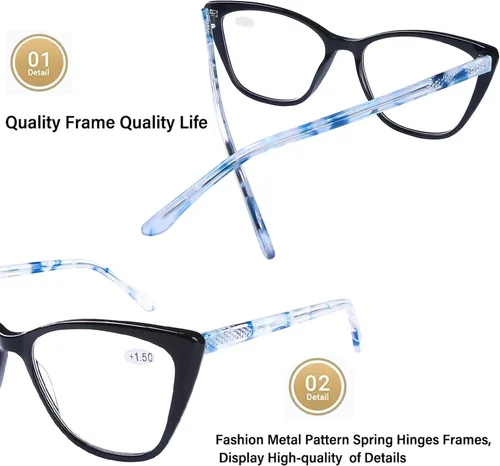 Vista 3 de AQWANO Oversized Blue Light Blocking Reading Glasses Women - Stylish Cat Eye Designer Computer Readers Eyeglasses