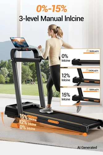 Vista 8 de Walking Pad Treadmill with 15% Incline & Handle Bar, Treadmills for Home