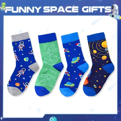 Vista 4 de HAPPYPOP Gifts Kids - Space Socks, Astronaut Planet Math Socks, Astronomy Gifts for Boys