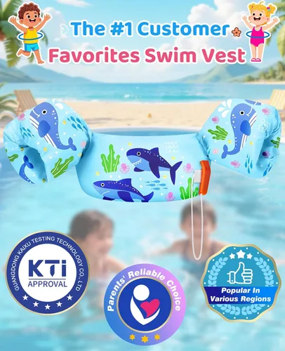 Vista 8 de HeySplash Swim Vest for Kids, Puddle Float Jumper with Safety Buckle