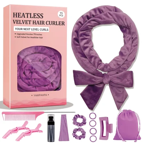 Vista 12 de Rizos sin Calor con Diadema para la Noche, 70'' Rizadores de Cabello sin Calor para Cabello Mediano a Largo, Negro