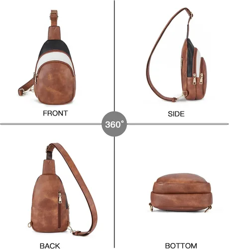 Vista 13 de Telena Riñonera pequeña para mujer, de cuero, cangureras, bolsa de pecho para mujer