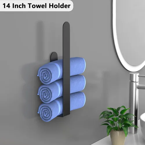 Vista 5 de HUFEEOH Soporte adhesivo para toallas de mano, toallero de 8 pulgadas adhesivo y toallero de barra de 14 pulgadas montado en la pared, soporte