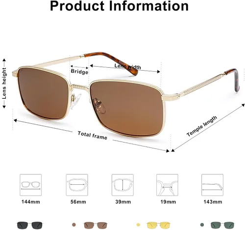Vista 5 de SOJOS Gafas de sol polarizadas rectangulares retro vintage para hombre y mujer clásicas UV400 Metal Sunnies SJ1215