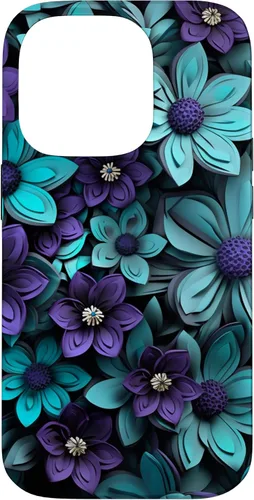 Vista 17 de Purple Flowers Teal Blue Floral Cute Botanical Garden Print Case for iPhone 17
