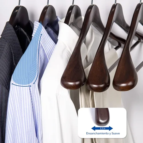 Vista 3 de Nature Smile Perchas de madera de caoba de lujo para trajes, paquete de 6, perchas de madera para abrigos, perchas para camisas para chaquetas