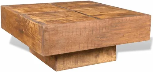 Vista 6 de Brown Solid Mango Wood Coffee Table, Square Antique Finish Small Side Table for Living Room, Durable Low Mesa de Centro para Sala, 26.8 x 26.8 Inch