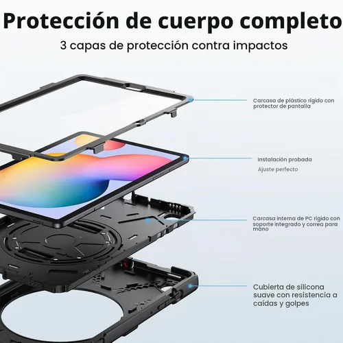 Vista 3 de Gerutek Funda para Samsung Galaxy Tab S6 Lite de 10.4 pulgadas 2024/2022/2020, funda protectora de cuerpo completo con protector de pantalla Negro