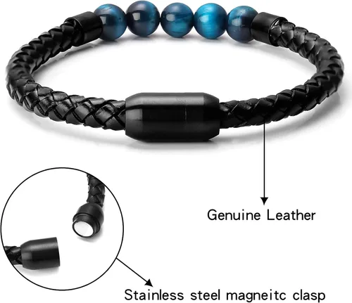 Vista 3 de Ckysee Pulsera de protección de 7 chakras pulsera de Lava Project Rock Lokai pulsera curativa de equilibrio de cuero genuino con cierre magnético