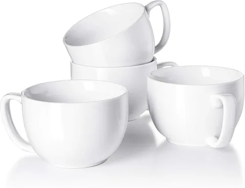 Vista 13 de Teocera Juego de 4 tazas de café color beige, taza de café de cerámica de 16 onzas, juego de tazas grandes con asa para bebidas frías o calientes
