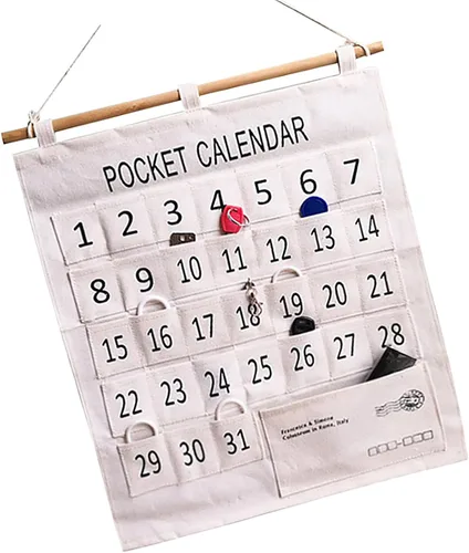 Vista 9 de Bolsillo mensual con calendario mensual, práctico calendario para teléfonos, bolsillo de algodón y lino, bolsillo para el aula con calendario