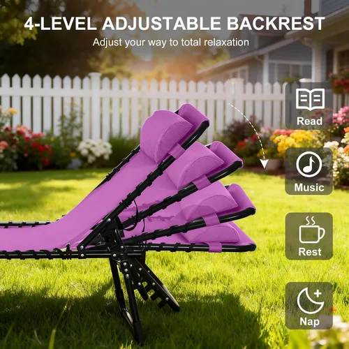 Vista 6 de Folding Chaise Lounge Chair with 4-Position Reclining Back, Purple