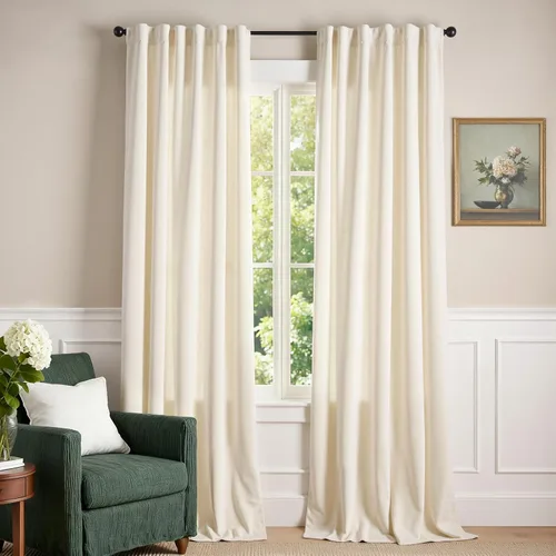 Vista 47 de Lazzzy - Cortinas de terciopelo blanco de 63 pulgadas de largo para sala de estar o dormitorio, cortinas con filtro de luz, aislación térmica