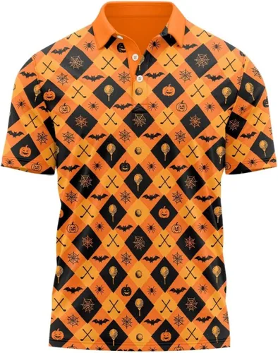 Vista 24 de HUGS IDEA Camiseta casual retro para hombre, diseño de calavera de manga corta Nota musical de hoja de otoño