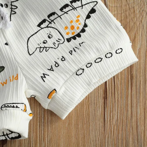 Vista 6 de Ledy Champswiin Ropa de niño para bebé, traje de verano con estampado de letras de dinosaurio, tops de algodón y pantalones cortos elásticos grises