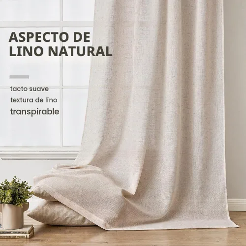 Vista 4 de MIULEE Cortinas de lino natural de 84 pulgadas de largo 2 paneles, con pestaña trasera con cinta plisada, cortinas de textura de lino suave y gruesa