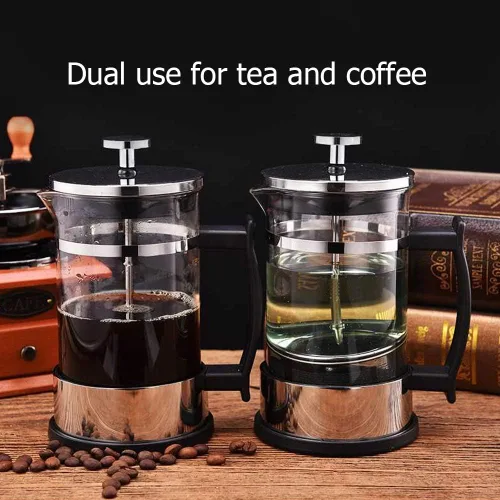 Vista 4 de Joyzan Cafetera de prensa francesa, cafetera de acero inoxidable resistente al calor, máquina de té de infusión en frío, grosor de vidrio