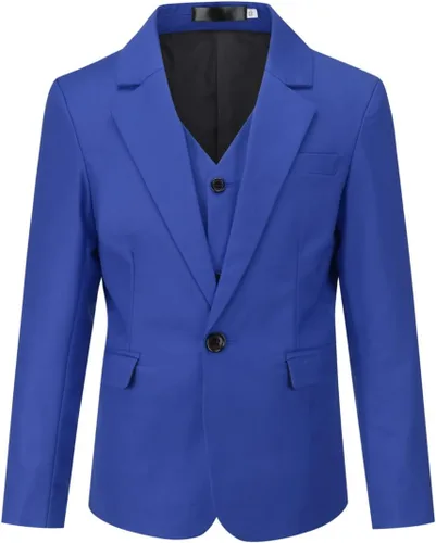 Vista 2 de Boyland Conjunto de traje de 3 piezas de esmoquin de color sólido para niños, chaqueta de solapa con muescas, chaleco y pantalones para boda, fiesta