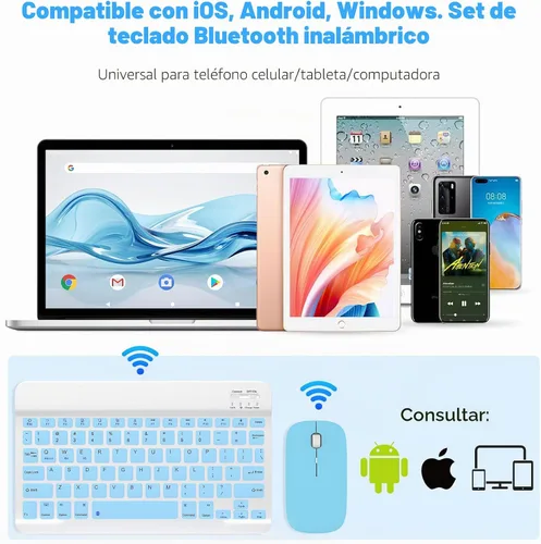 Vista 2 de QWERTY - Teclado Bluetooth de 10 pulgadas, teclado inalámbrico ultra delgado, sin retrasos, silencioso, compatible con iPhone, iPad, computadora