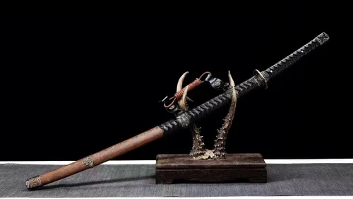 Vista 2 de Espada Katana Samurái japonesa afilada de acero plegado templado de arcilla de 41 pulgadas, vaina de palisandro