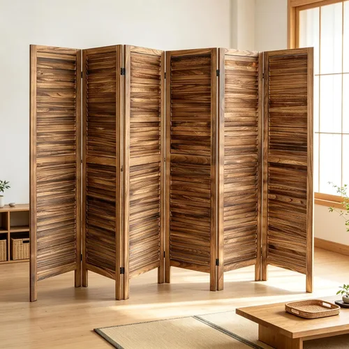 Vista 15 de 6 Panel Wooden Room Divider,67" Tall Folding Privacy Screen,Whitewashed Whitewashed 6 Panel