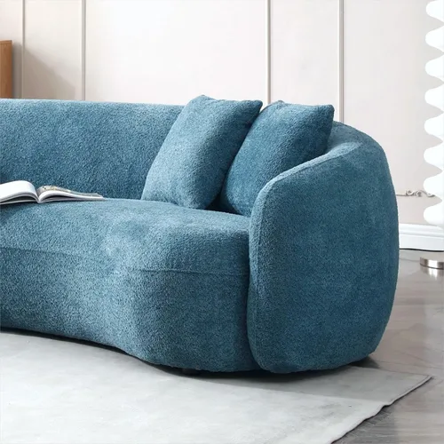 Vista 5 de KEVINSPACE Sofá curvo de 101 pulgadas, 4 asientos, moderno sofá de tela boucle de lujo, sofás de respaldo curvado de mediados de siglo, moderno