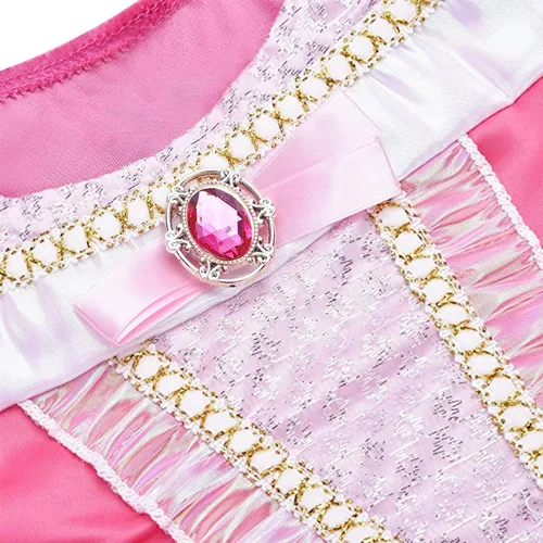 Vista 3 de Mooedcoe Vestidos de princesa rosa para niñas, disfraz con accesorios, fiesta de cosplay para niños de 2 a 8 años