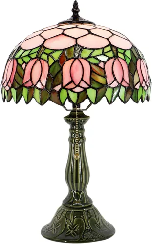 Vista 12 de Tiffany Style Stained Glass Table Lamp 18.5 Inch - Blue Fish Scales 12X12X18.5 Inch, E26 Bulb Base，Pull Chain Switch, Ceramic Base, Bedside