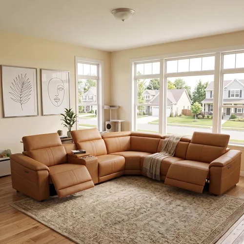 Vista 16 de Sofá seccional reclinable eléctrico, sofá de felpa beige y gris, sofá seccional con consola de almacenamiento, sofá reclinable para sala de estar