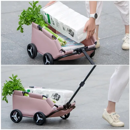 Vista 4 de Cochecito para perros con 4 ruedas, plegable, para mascotas, para viajes, compras, caminar, jugar para perros pequeños, gatos (rosa)