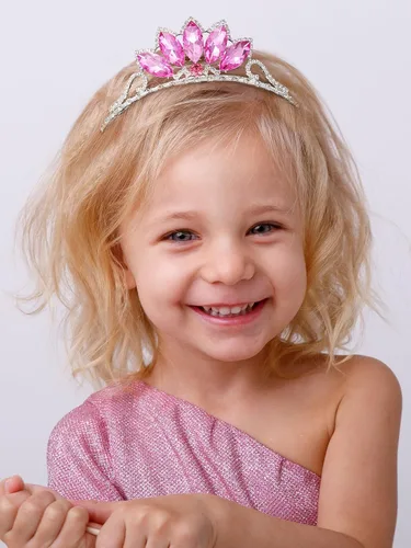 Vista 2 de SWEETV Tiara de princesa para niñas pequeñas, corona de cumpleaños, diadema para niñas, diadema de cristal, accesorios para el cabello