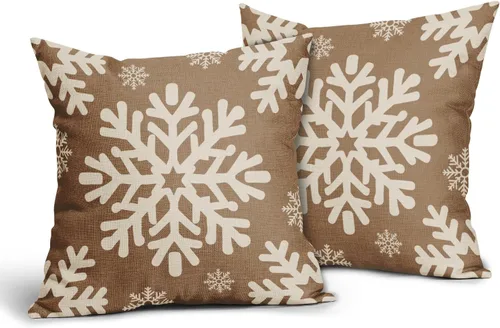 Vista 37 de Fundas de almohada decorativas de Navidad negras 40x40 cm con copos de nieve blancos de Navidad, juego de 2, temática rústica de invierno