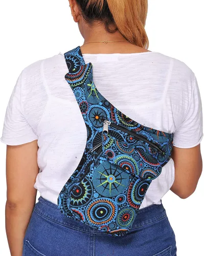 Vista 8 de The Collection Royal Riñonera Bolsos Cruzados para Mujeres Bolsa de Cinturón de Lona de Algodón Boho Hippie Festival Colorida para Mujeres