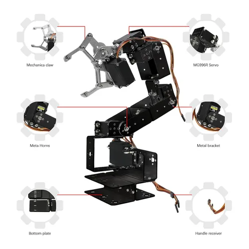 Vista 2 de Brazo robótico con 6 DOF y con pinza para Arduino Negro