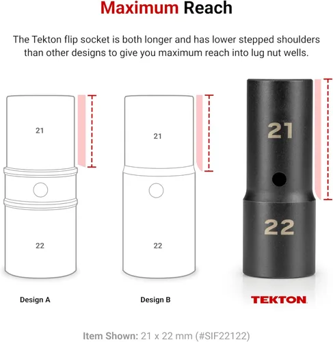 Vista 5 de TEKTON 1/2 pulgada Drive 0.748 x 0.827 in Deep Thin Wall Impact Flip Socket SIF21921