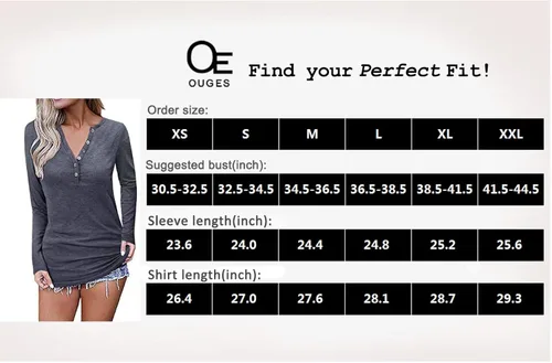 Vista 6 de Ouges - Blusa casual con manga larga, cuello en V y botones para mujer
