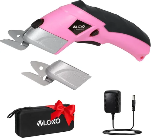 Vista 10 de VLOXO Tijeras eléctricas, cortador de cartón inalámbrico, tijeras de tela eléctrica, mini cortador de caja con cuchillas, multiherramienta Amarillo