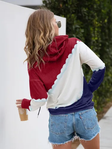Vista 4 de Sudadera con capucha de manga larga con cordón para mujer, casual, holgada, con bolsillos