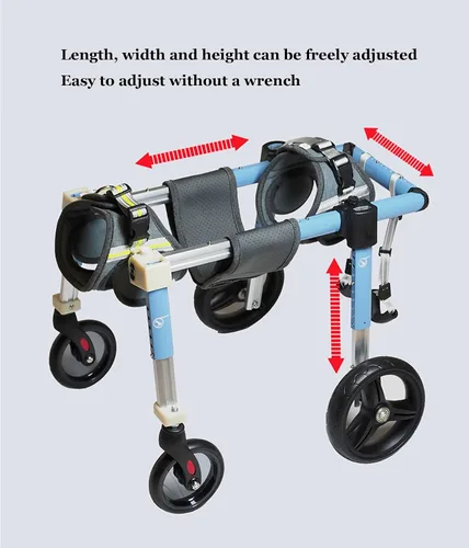 Vista 3 de Silla de ruedas para perro de 4 ruedas para patas traseras, carritos ajustables para perros con ayuda para la movilidad para caminar, recuperar