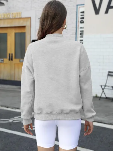Vista 4 de Sherosa Sudadera de gran tamaño para mujer con bolsillos, cuello alto, manga larga, otoño 2023