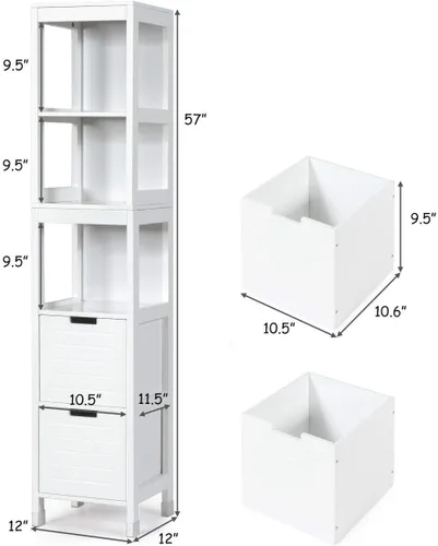 Vista 3 de Tangkula Gabinete de Almacenamiento Alto para Baño, Independiente de 57" de Alto Gabinete de Piso Delgado para Baño con Estantes Abiertos de 3