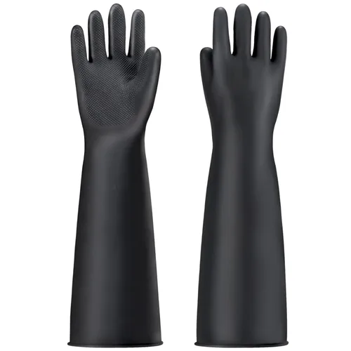 Vista 14 de Guantes Resistentes a Productos Químicos, 14" de Largo Negro Impermeables Resistentes a Álcali/Ácido/Aceite Reutilizables Guantes de Goma