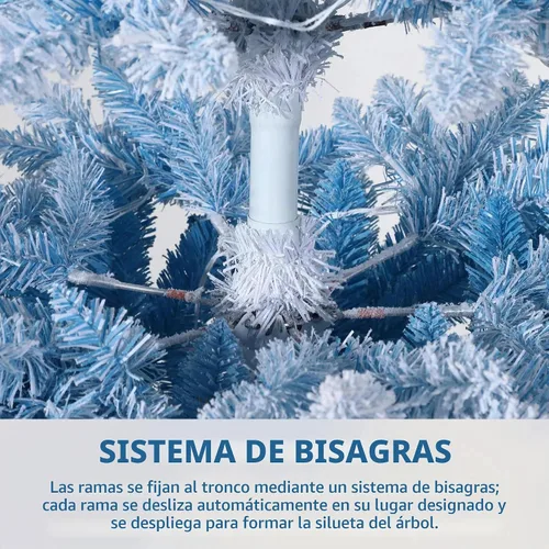 Vista 6 de Árbol de Navidad de lápiz flocado de nieve de 6 pies con degradado azul, árbol de Navidad artificial delgado en soporte de metal resistente