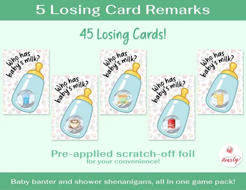 Vista 5 de Juegos de baby shower de Party Hearty para niño, 40 boletos de lotería con emojis para rascar, ideas de juegos para bebés, juego de rascar, azul