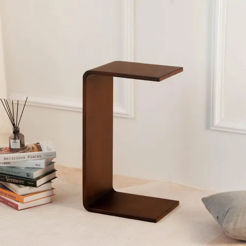Vista 7 de Mesa auxiliar en forma de C de 24.4 pulgadas, mesa auxiliar de sofá de H 24.4″ - Marrón