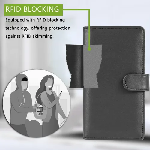 Vista 5 de Cubierta de cuero de la PU para registrar cheques duplicados, soporte de chequera de bloqueo RFID, Negro -, Estilo Billetera