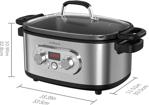 Vista 2 de Anfilank Olla de cocción lenta programable 10 en 1 con temporizador, olla de cocción lenta de 6.8 cuartos de galón, preajustes para cocinar al