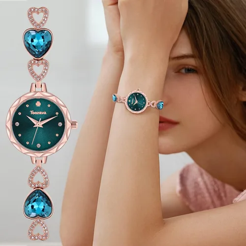 Vista 5 de ManChDa Reloj de pulsera para mujer, con malla de acero inoxidable, con diamantes de cuarzo, analógico, clásico, romántico, con brillantina