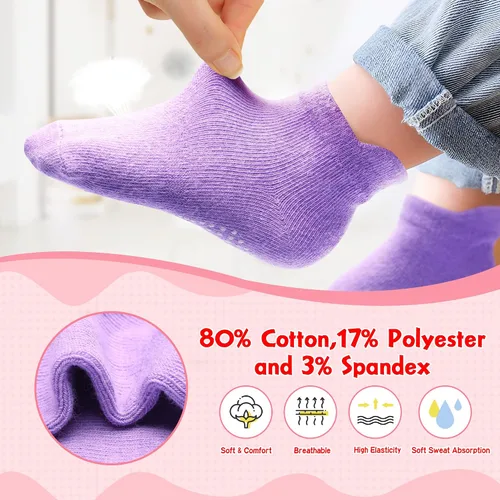 Vista 3 de HYzgb 12 Pack Non Slip Kids Toddler Baby Socks with Grips 1-7 Years Girls Boys Cotton Ankle Socks Multi